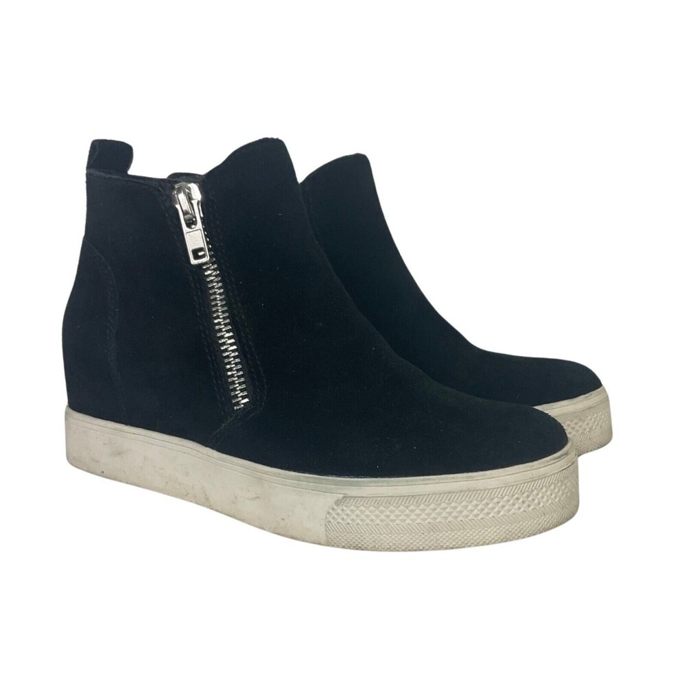 Steve Madden Wedgie Sneaker Size 8.5 Black Suede Double Zipper